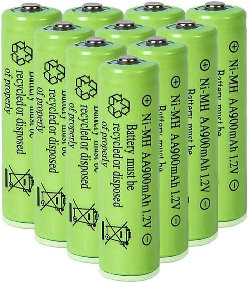 10 Packs 1.2V AA 900mAh Ni-MH Rechargeable Batteries for Solar Lights, Garden Lights, Remotes, Mice