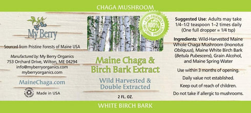 Maine Chaga Mushroom & Birch Bark Extract Liquid - 2oz, Wild Harvested & Double Extracted