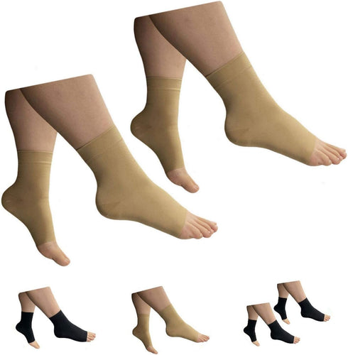 HealthyNees Ankle 15-20 mmHg Compression Leg Foot Swelling Wide Open Toe Sleeve (2