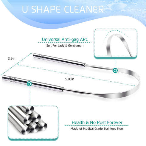 4PCS Stainless Steel Tongue Scrapers, 100% BPA Free Oral Hygiene Brushes, Reusable for Bad Breath