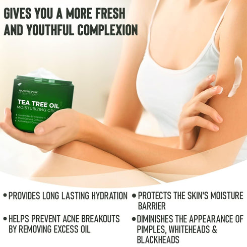 MAJESTIC PURE Tea Tree Oil Moisturizing Cream - Body, Foot & Face Moisturizer with Ceramides, 16 oz