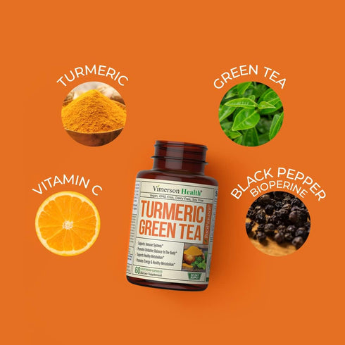 Green Tea Extract Capsules with Organic Turmeric Curcumin, Black Pepper & Vitamin C, 60 Capsules