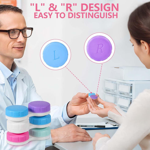 12 Pack Colorful Cute Contact Lens Case Bulk Box - Holder Container Soak Storage Kit in 6 Colors
