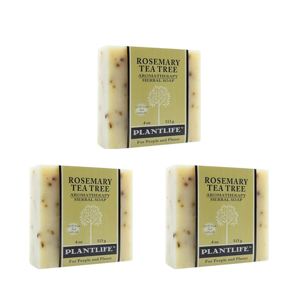 Plantlife Rosemary Tea Tree Bar Soap - 3-Pack Moisturizing and Soothing Soap for Your Skin - Hand Crafted with