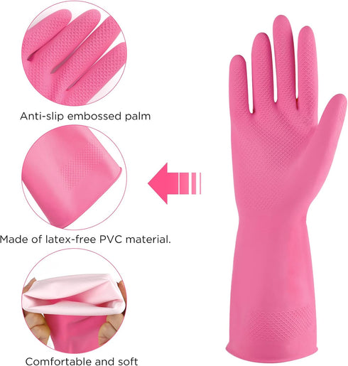 IUCGE 3 6 Rubber cleaning gloves or Pairs for Household,Reuseable dishwashing gloves for Kitchen.