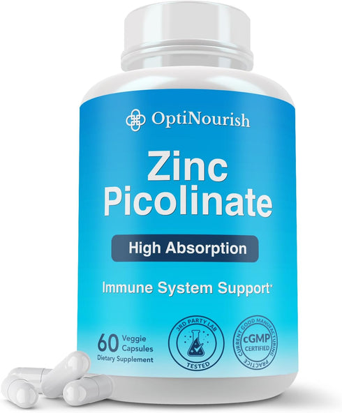 OPTINOURISH Zinc Picolinate 30mg, High Absorption, Support Immune Function, Skin, Muscle, Memory &