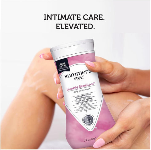 Summers 9 (Pack 8) Eve Simply Sensitive Feminine Cleansing Wash, Daily Gentle Intimate Wash, Removes Odor, pH Balanced