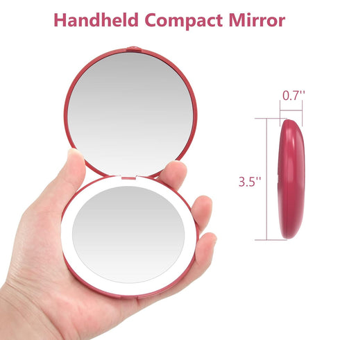 wobsion Travel Mirror with Light, 1x/10x Compact Magnifying Mirror, LED Small Makeup Mirror, 3.5in for Handbag