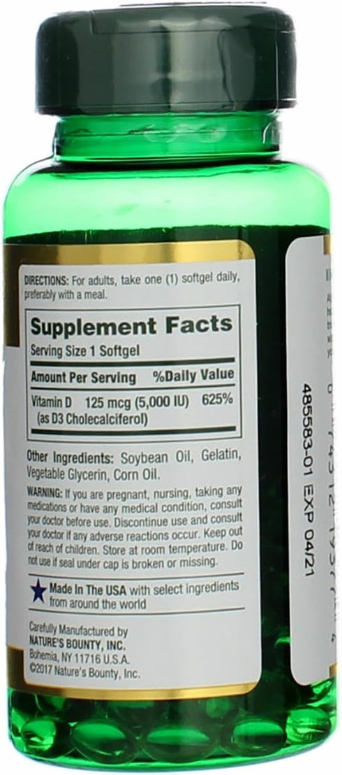 Nature's Bounty D 5000 IU Softgels, 100 Count