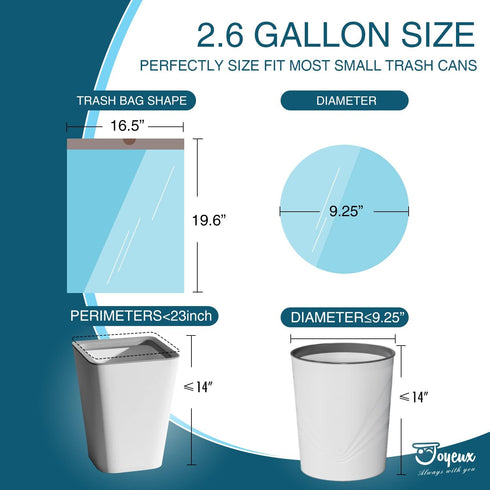 JOYEUX 2.6 Gallon Small Trash Bags, 66 Count No-Tearing Drawstring Mini Garbage Bags for Kitchen Bathroom