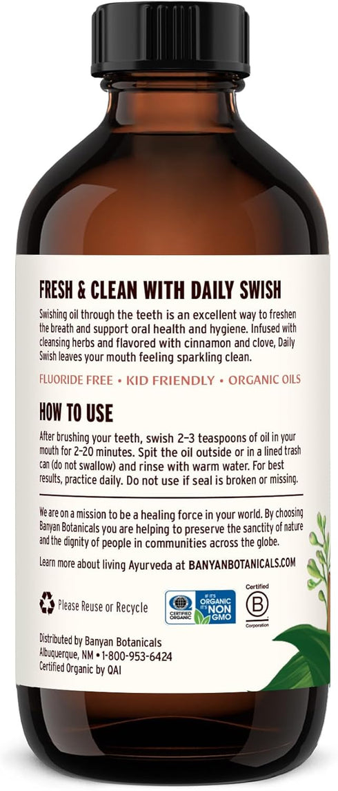 Banyan Botanicals Cinnamon Daily Swish – Organic Ayurvedic Pulling Oil with Coconut Oil, 8 oz