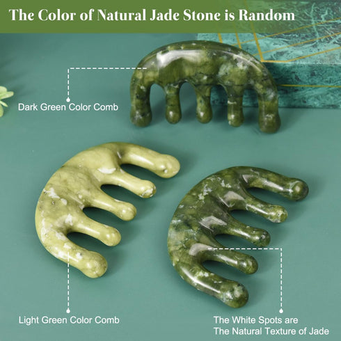 Jade Massage Comb, Gua Sha Comb - Natural Jade Stone Hair Comb for Head Scalp,Body, Facial Massage, Anti-Static Jade