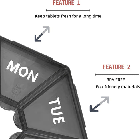 LIEBCTRL 7 1 Black Daily Pill Case - Day Travel Pill Organizer With Time a Day Compartments