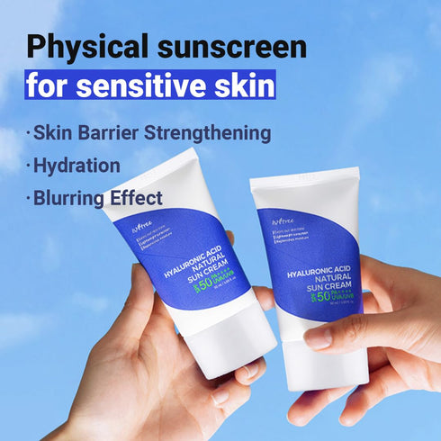 ISNTREE Hyaluronic Acid Natural Suncream SPF50 PA++++, Lightweight Sunscreen for Even Skin Tone, 50ml