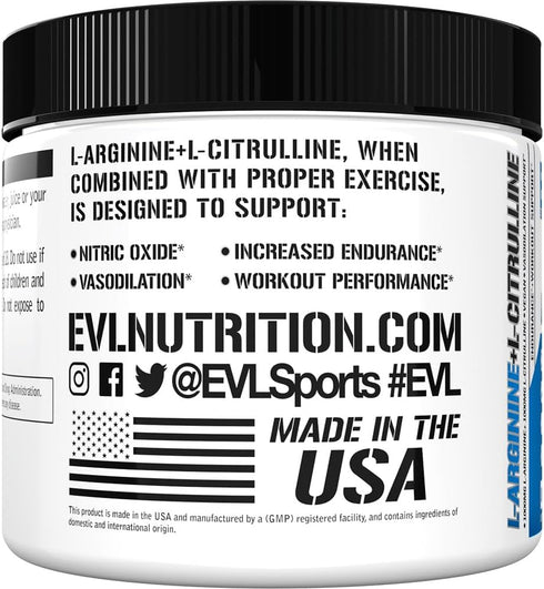 Evlution Nutrition L-Arginine + L-Citrulline - Endurance Workout Performance Supplement, Vegan, Gluten Free