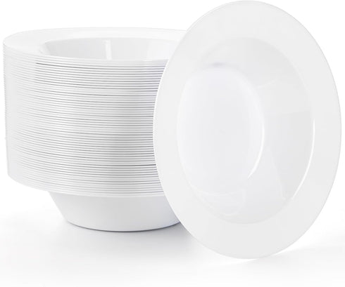 Suwimut 60 Pack Disposable Plastic Soup Bowls, 12 oz Large White Bowls for Dinnerware, Party, Catering, Events
