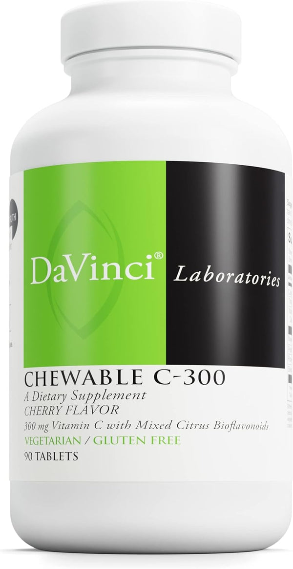 DaVinci Labs Chewable C-300 - Vitamin C Supplement for Immune Health, Cholesterol & Collagen Production - 90 Vegetarian