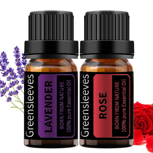 GREENSLEEVES Rose Lavender Essential Oil Set, 2 x 10ml Pure Plant-Based Fragrance