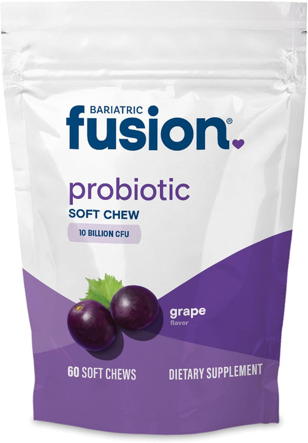 Bariatric Fusion Probiotic Soft Chews | Grape Flavor Chewy Bariatric Vitamin | 60 Count, 10 Billion CFU, Bacillus