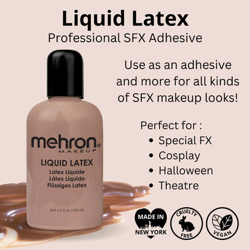 Mehron Makeup Liquid Latex - SFX Makeup, Halloween Latex Glue for Skin, 4.5 fl oz (Dark Flesh)