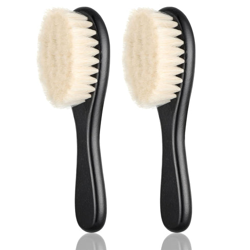 Shappy 2 Pieces Barber Fade Brush and Neck Duster Cleaning Grooming Tool with Wooden Handle (Black)