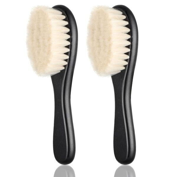 Shappy 2 Pieces Barber Fade Brush and Neck Duster Cleaning Grooming Tool with Wooden Handle (Black)