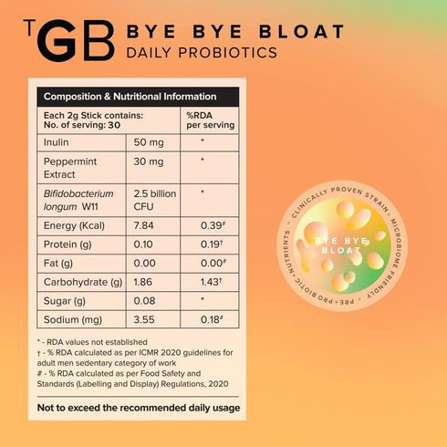 Bye Bye Bloat Powder - 30 Days Pack for Bloating, Gas & Heartburn Relief