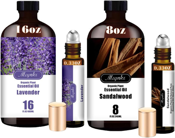 Lavender & Sandalwood Essential Oils Set, 16oz & 8oz Pure Natural Scent