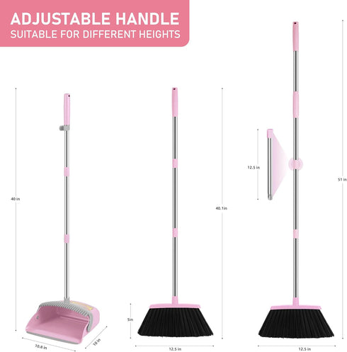 Broom and Dustpan Set, Outdoor Broom with Dustpan for Home Commercial Cleaning, Long Handle