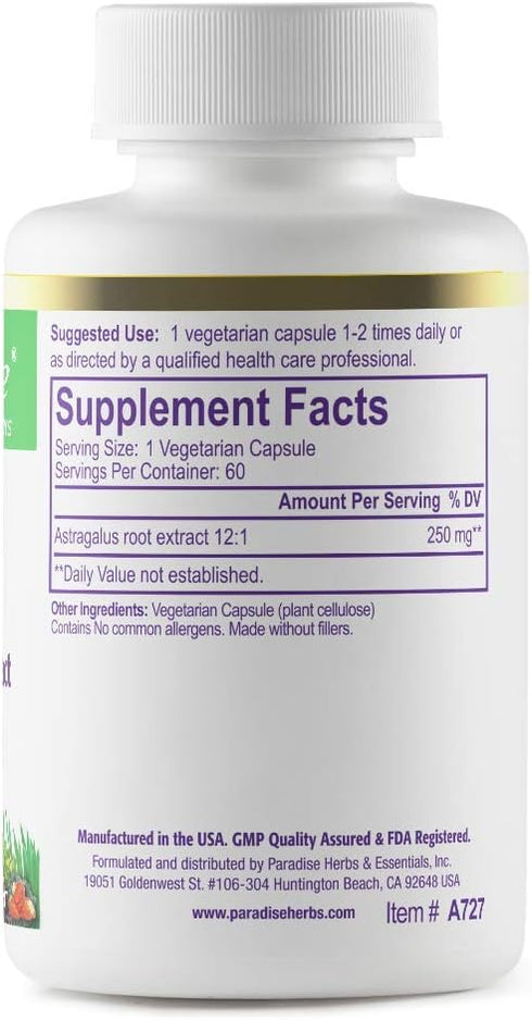 Paradise Herbs Astragalus Extract, Vegetarian Capsules for Energy, Digestive & Immune Health, Non GMO, Gluten Free, 120 Capsules
