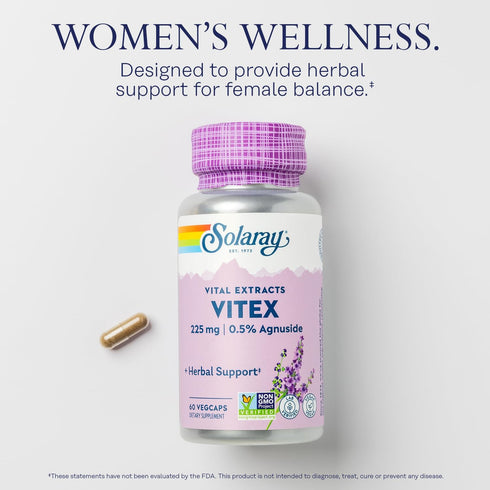 SOLARAY Vitex Berry Extract 225 mg - Chasteberry Supplement for Women - 60 Servings, 60 VegCaps - Vegan, Lab Verified