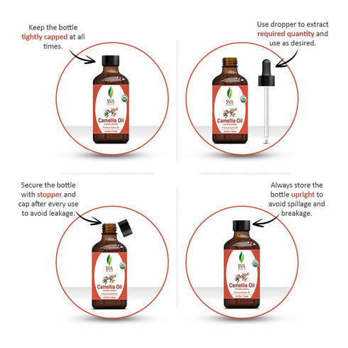 SVA Organic Camellia Seed Oil - 4 Fl Oz, 100% Natural Cold Pressed for Face, Skin Care, Hair Care & Body Massage