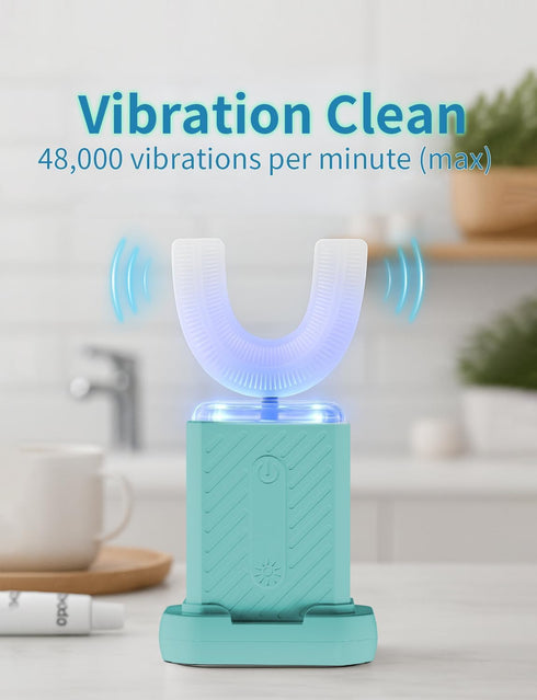 WILDWELLO 48,000 4 60-Second U-Shaped Electric Toothbrush, VPM, Modes, Clean, Magnetic Contact Charging