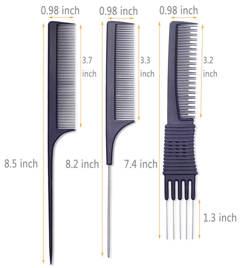 PERFEHAIR Teasing Comb for Fine Hair, 3-Pack Rat Tail Backcombing Volumizing Tools for Women