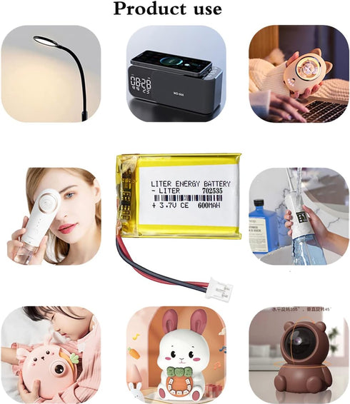 600mAh Lithium Polymer ion Battery, 3.7V 702535 Rechargeable Battery Pack with JST 2.0mm Connector