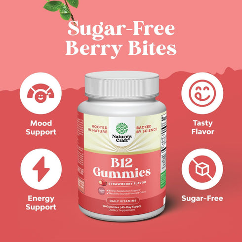 Sugar Free Vitamin B12 1000 mcg Gummies, Vegan B12 for Adults, Energy Focus Immunity Support, 45 Servings