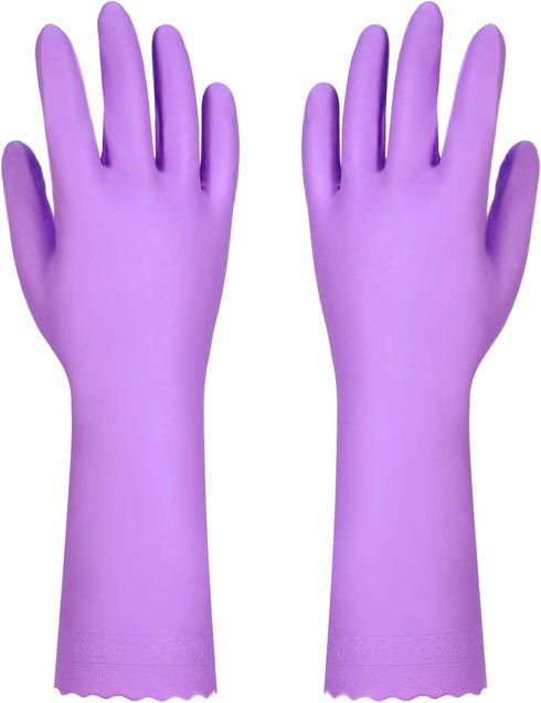 Elgood Reusable Kitchen Gloves - 2 Pairs, Purple & Blue, Medium, Latex-Free with Cotton Lining for Dishwashing