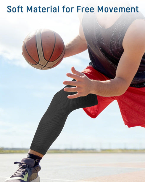 Leg Compression Sleeve - Full Length Knee Sleeve Covers Thigh, Knee and Calf, Stays in Place for Sports, Soft