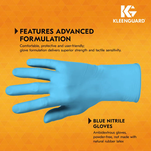 KLEENGUARD G10 (54186), 4 (100 Comfort Plus Blue Nitrile Gloves Mil, Ambidextrous, Touchscreen Compatible, S
