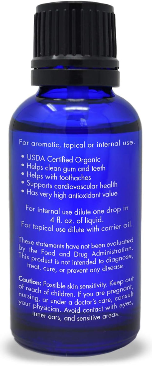 Organic Clove Oil - Food Grade, 100% Pure Essential Oil for Teeth and Gums, by Zongle Therapeutics, 1 OZ