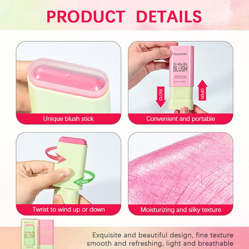 Multi-Use Makeup Blush Stick, Cream Blush for Cheek, Eyes & Lips, Waterproof Natural Nude Makeup (1#Shy Pink)