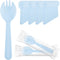 EUSOAR 100pcs Plastic Sporks, 4.5"x1.3" Heavy Duty Disposable Utensils Set, Individually Wrapped, Blue