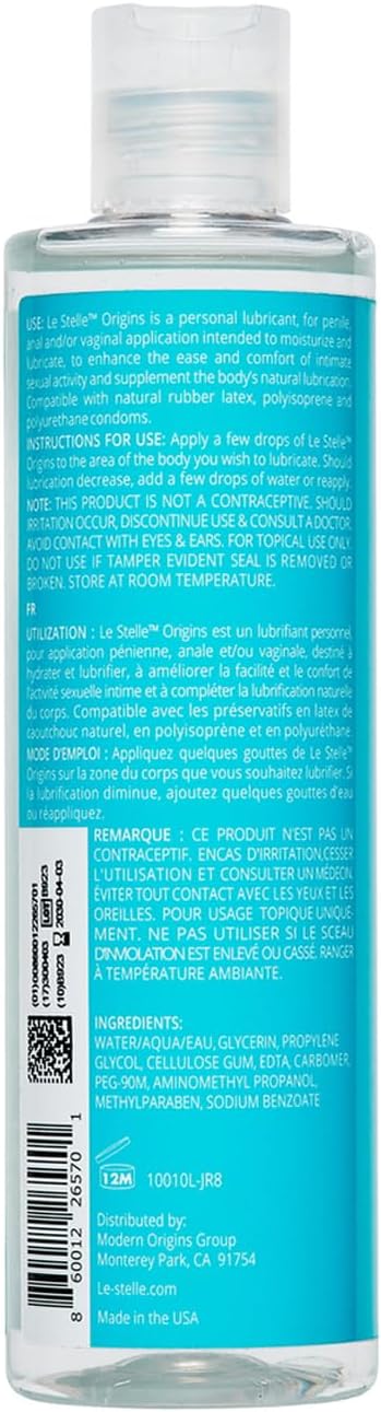 Le Stelle 10 Oz Origins Water-Based Lubricant, Silky Smooth, Long Lasting Glide, Condom Compatible, for Couples or Solo