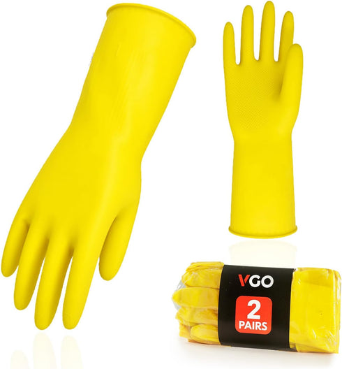 Vgo... 2-Pairs Reusable Household Gloves, Extra Thickness Rubber Dishwashing Gloves, Size M, Yellow