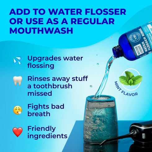 Concentrated Water Flosser Rinse, Mint Flavor, Alcohol Free, 44 fl.oz - Made in USA