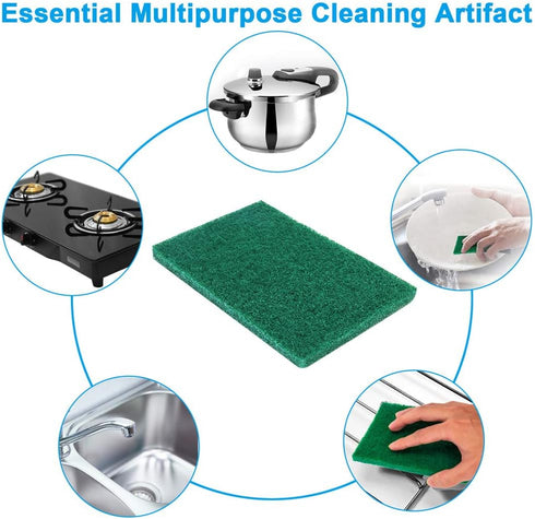 8PCS Scouring Pad, Premium Heavy Duty Reusable Household Green Dish Scrubber for Kitchen & Metal Grills