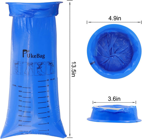 Emesis Bags, Disposable Vomit Bags for Travel Motion Sickness, 12 Pack Blue Nausea Bags