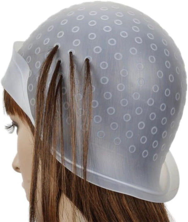 Reusable Silicone Hair Coloring Highlighting Cap, Hair Dyeing Cap with Metal Hook for Hair Salon Tools