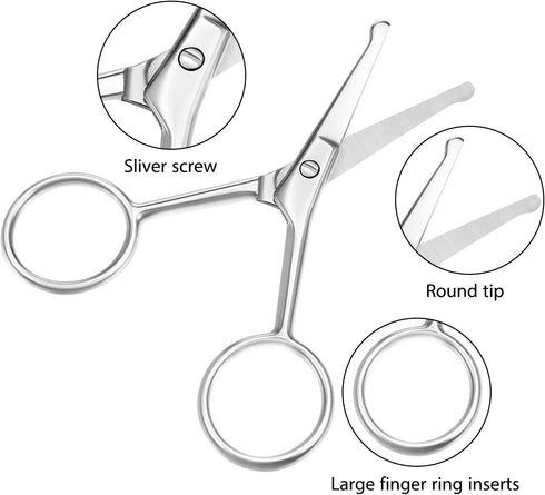 Mudder 3 Pieces Nose Hair Scissors Rounded Tip Scissors for Facial Hair Trimming, Stainless Steel Blunt Tip Trimmer