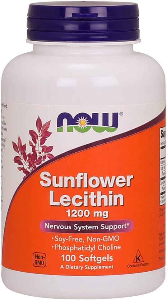 NOW Supplements Sunflower Lecithin 1200 mg, 100 Softgels with Phosphatidyl Choline